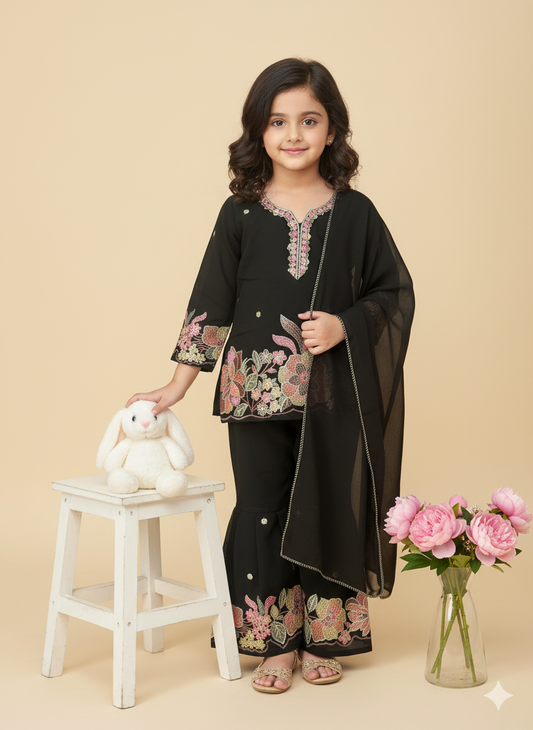 Black Petal Charm Kurti Set