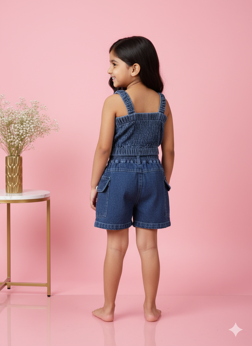 Baby Girl Butterfly Denim Top and Shorts Set