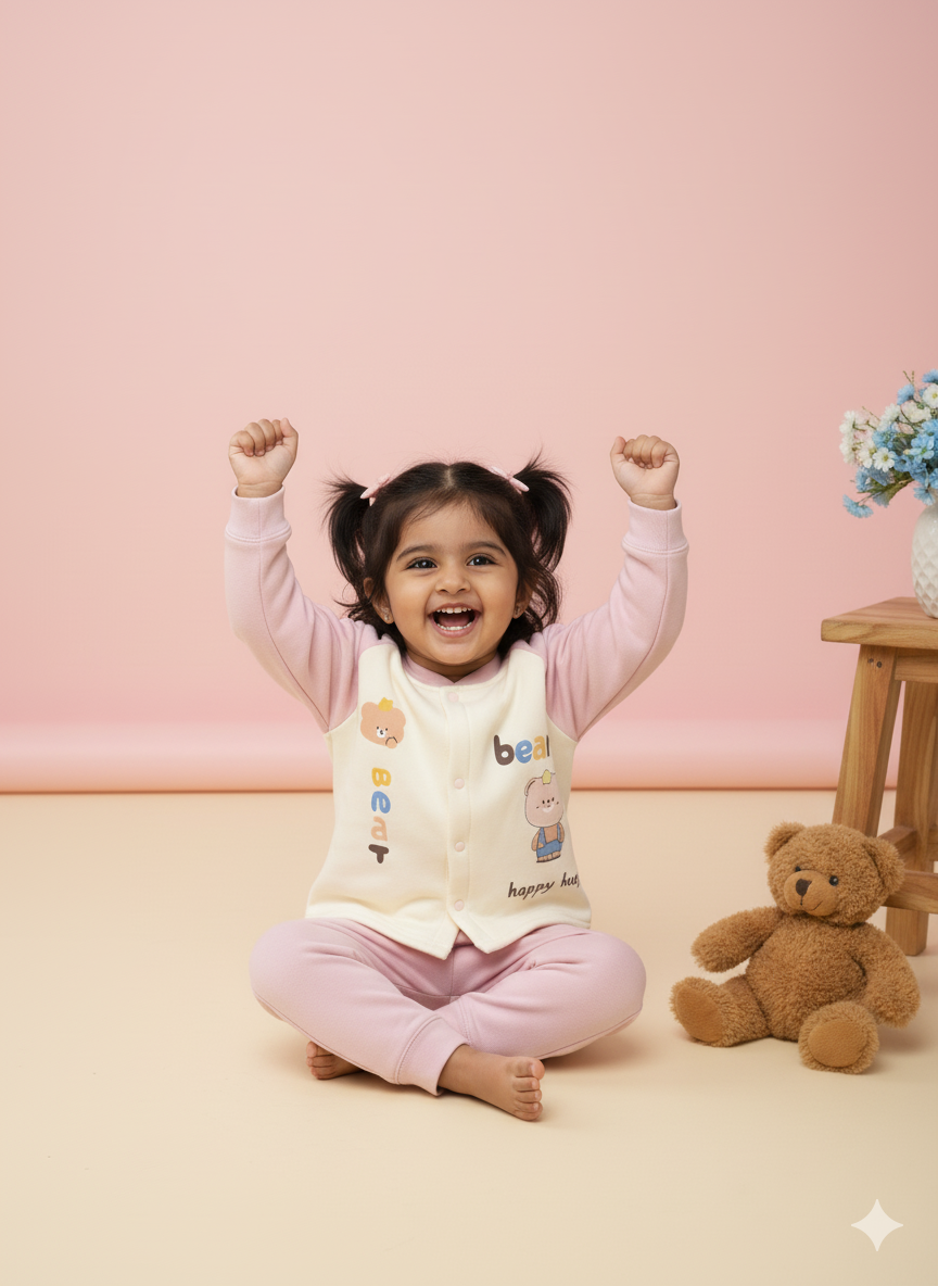 Baby Bear Cozy Fleece Suit – Pretty Pink