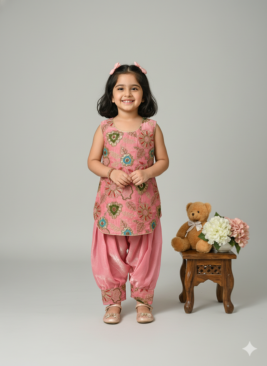 Girls' Fendi Silk Embroidered Salwar Kameez