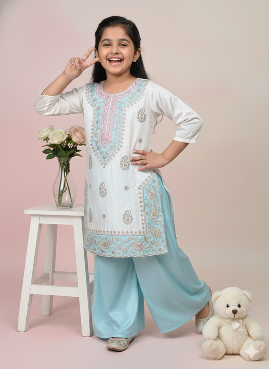 Kids' Premium Lucknowi Style Kurti and Sharara Set