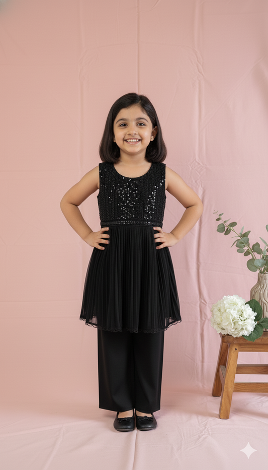 Midnight Sparkle Black Kurti Set
