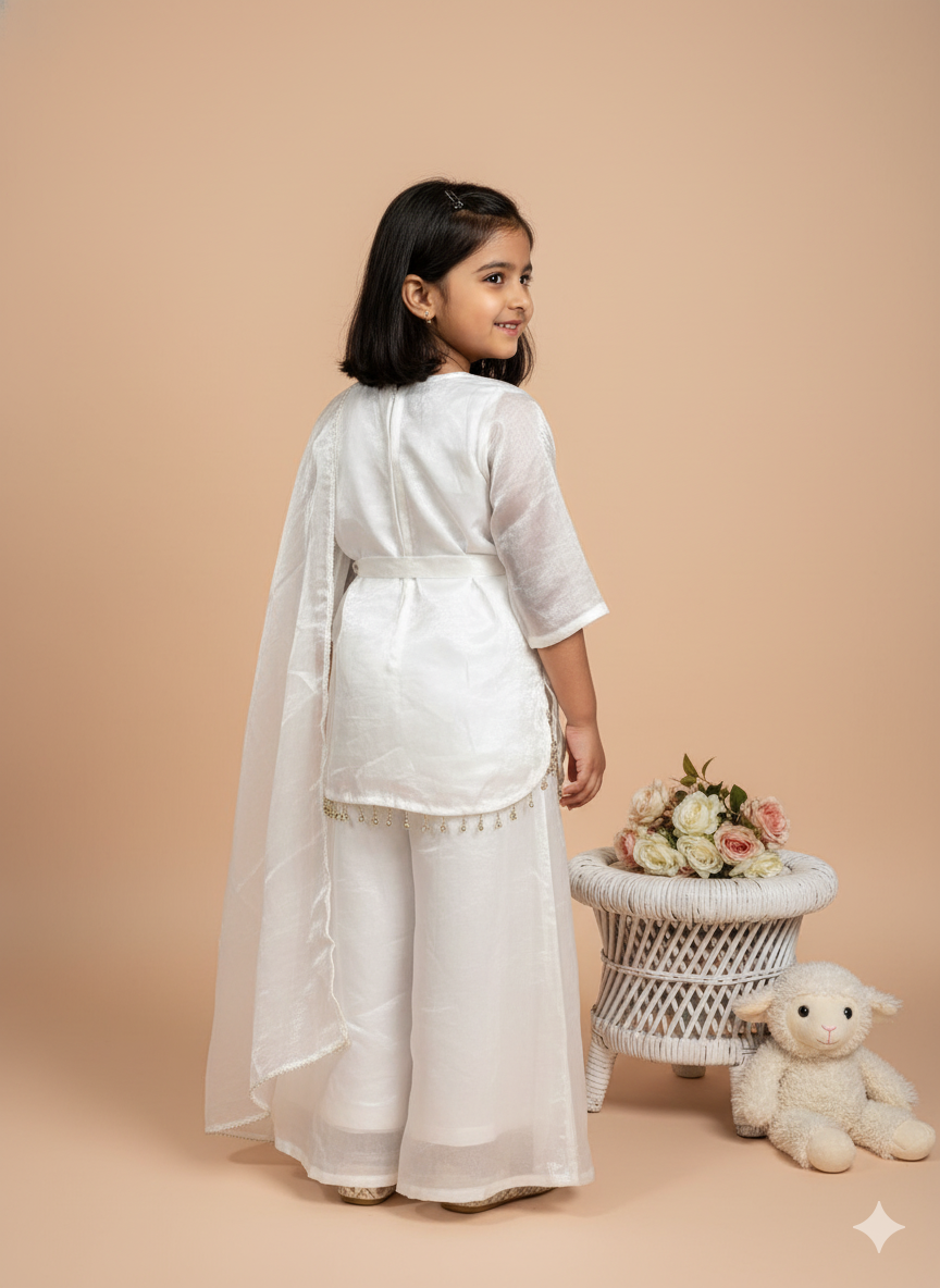 White Organza Floral Embroidered Sharara Set