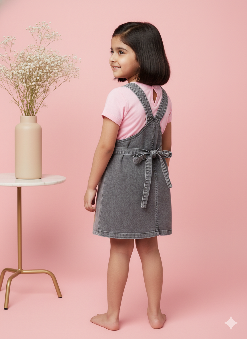 Baby Girl Denim Unicorn Pinafore & Pink Top Set