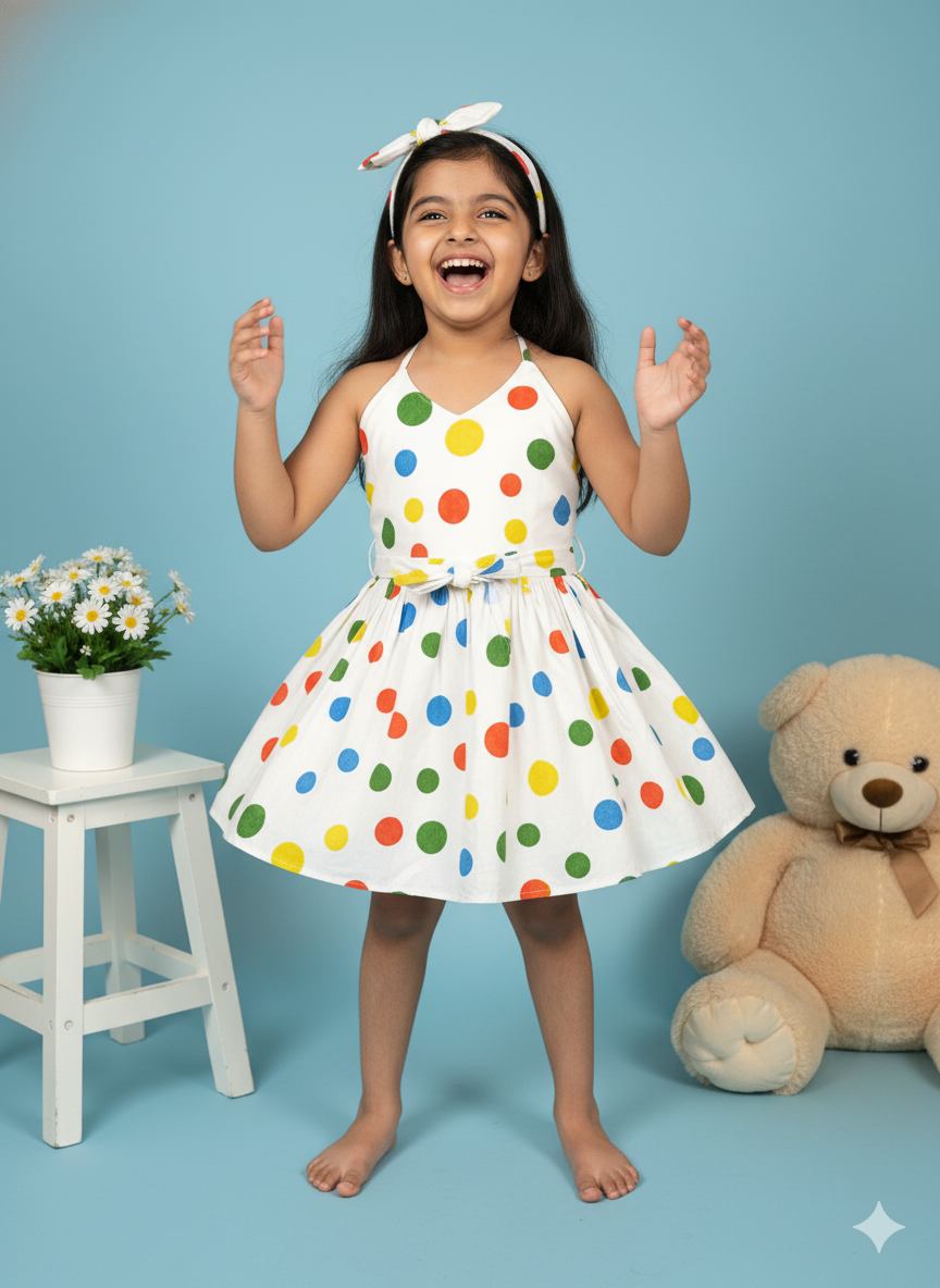 Baby Girl Multi-Color Polka Dot Halter Dress