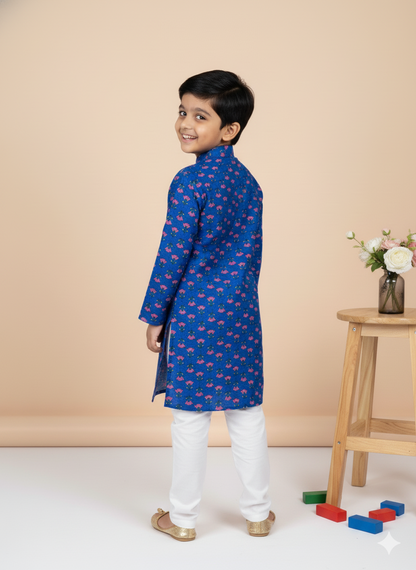 Boys' Traditional Royal Blue Kurta Set with White Pajama
