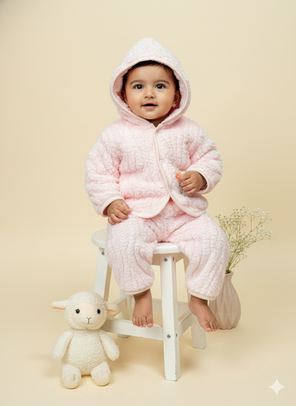 Fluffy Bear Winter Hoodie Set – Blush Pink