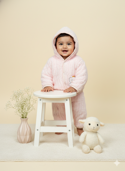 Fluffy Bear Winter Hoodie Set – Blush Pink