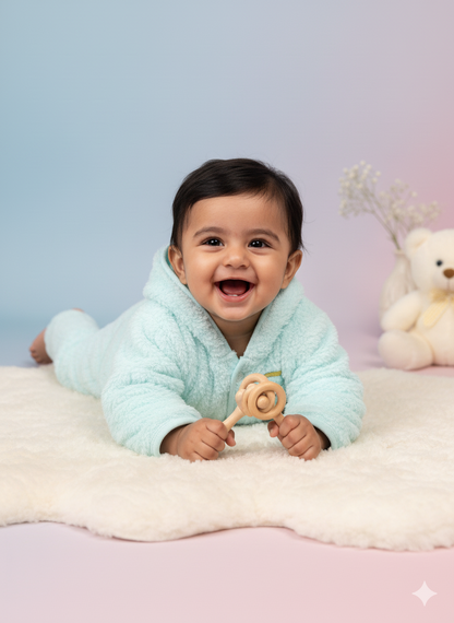 Fluffy Bear Winter Hoodie Set – Sea Green