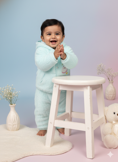 Fluffy Bear Winter Hoodie Set – Sea Green