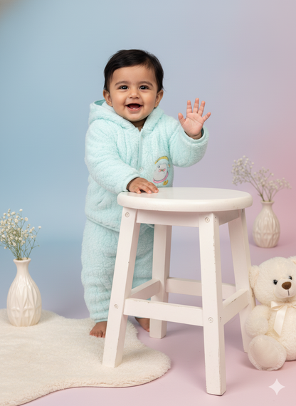 Fluffy Bear Winter Hoodie Set – Sea Green