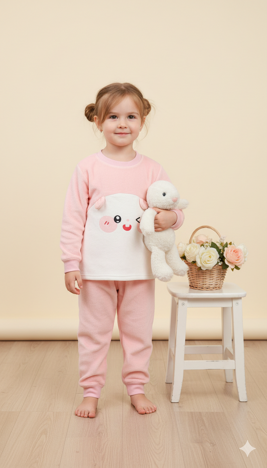 Cuddle Bunny Cozy Nightwear Set- Blush Pink Bunny