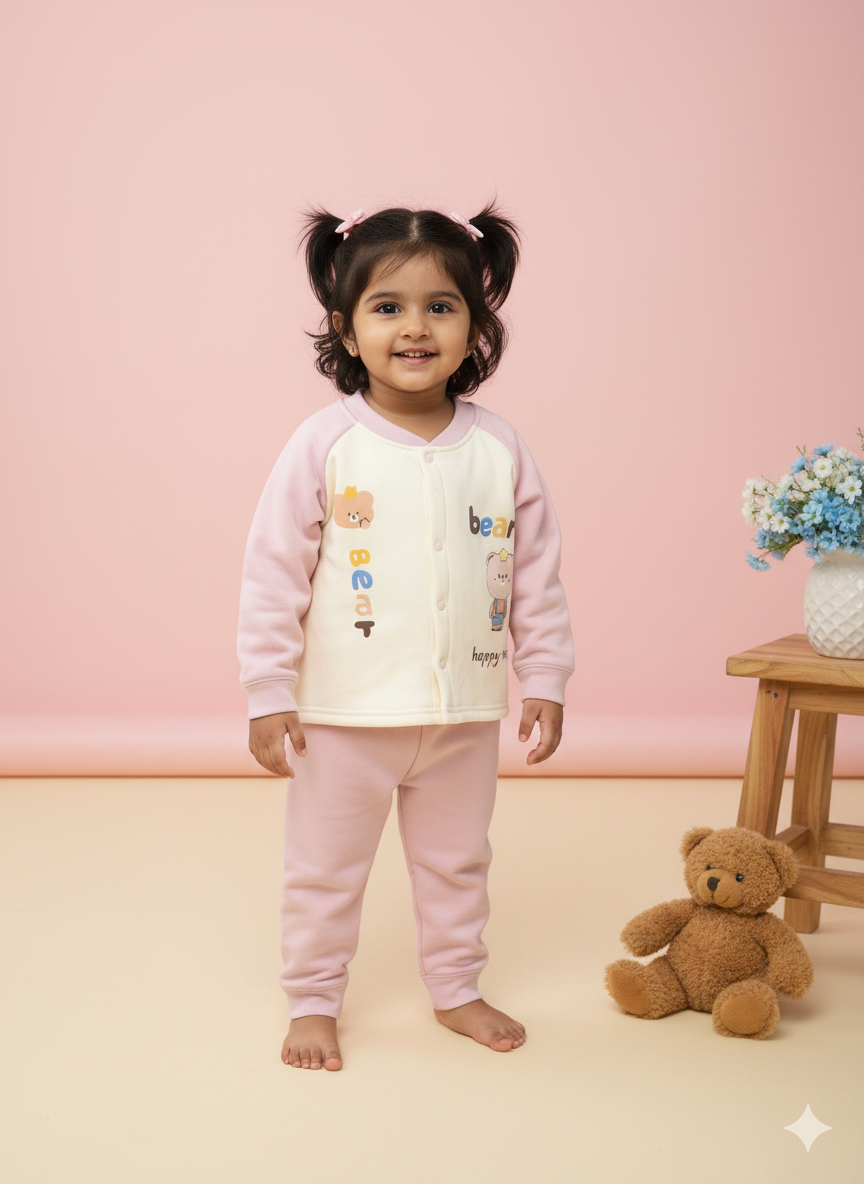 Baby Bear Cozy Fleece Suit – Pretty Pink