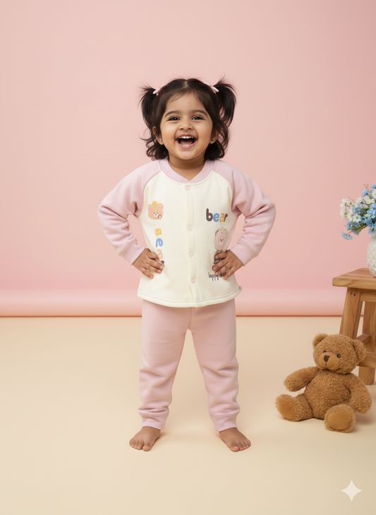 Baby Bear Cozy Fleece Suit – Pretty Pink
