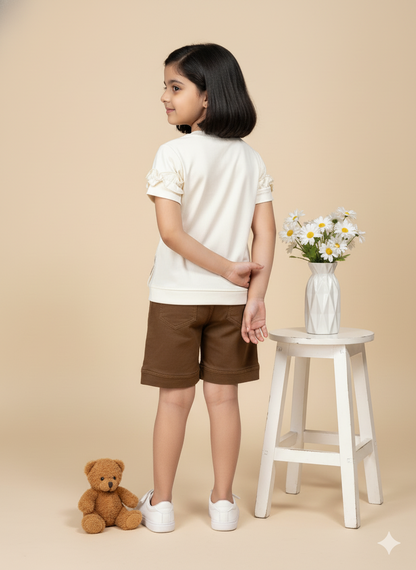 Girl Ruffle Sleeve Top and Cargo Shorts Co-ord Set
