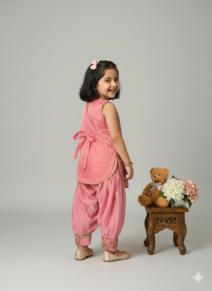 Girls' Fendi Silk Embroidered Salwar Kameez