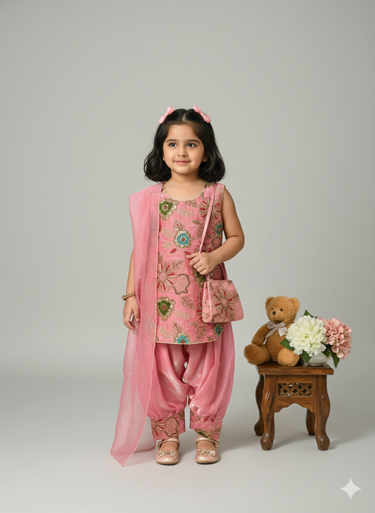Girls' Fendi Silk Embroidered Salwar Kameez