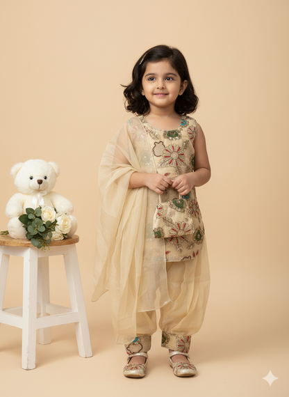 Girls' Fendi Silk Embroidered Salwar Kameez