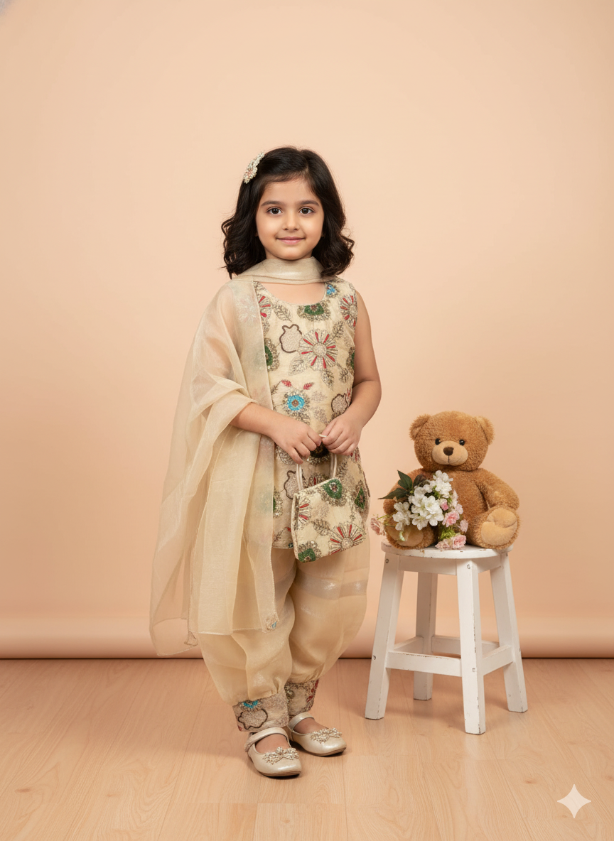 Girls' Fendi Silk Embroidered Salwar Kameez