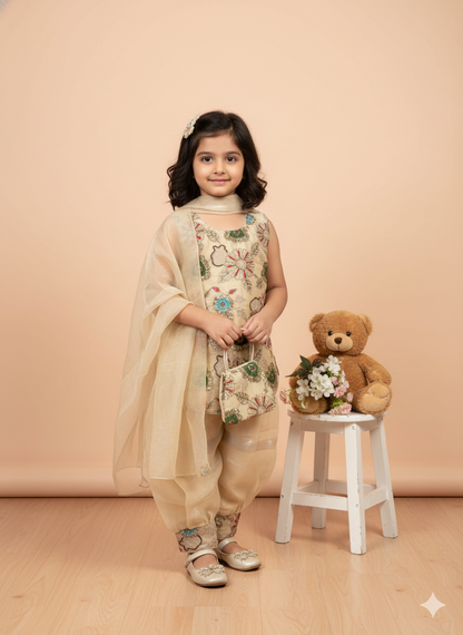 Girls' Fendi Silk Embroidered Salwar Kameez