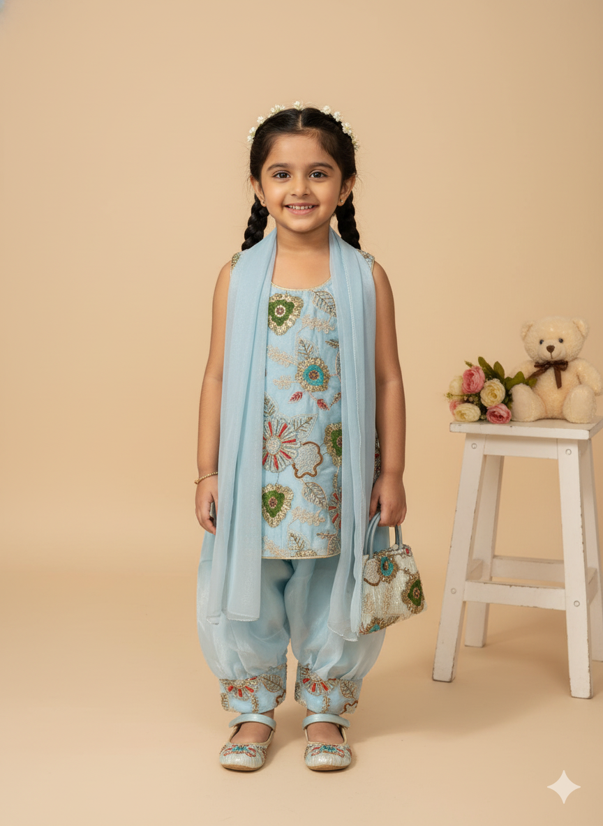 Girls' Fendi Silk Embroidered Salwar Kameez