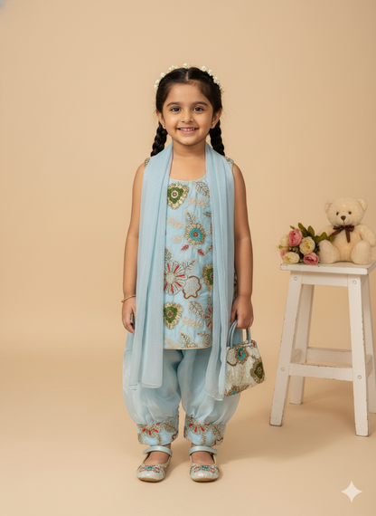 Girls' Fendi Silk Embroidered Salwar Kameez
