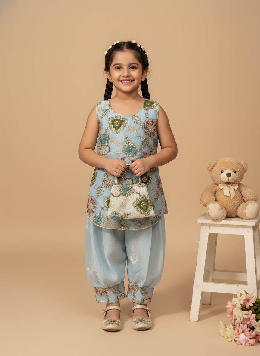 Girls' Fendi Silk Embroidered Salwar Kameez