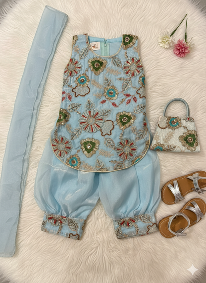 Girls' Fendi Silk Embroidered Salwar Kameez
