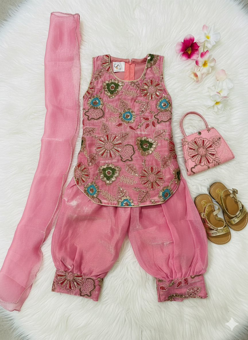 Girls' Fendi Silk Embroidered Salwar Kameez