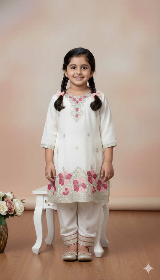 Ivory Blossom Embroidered Patiala Set