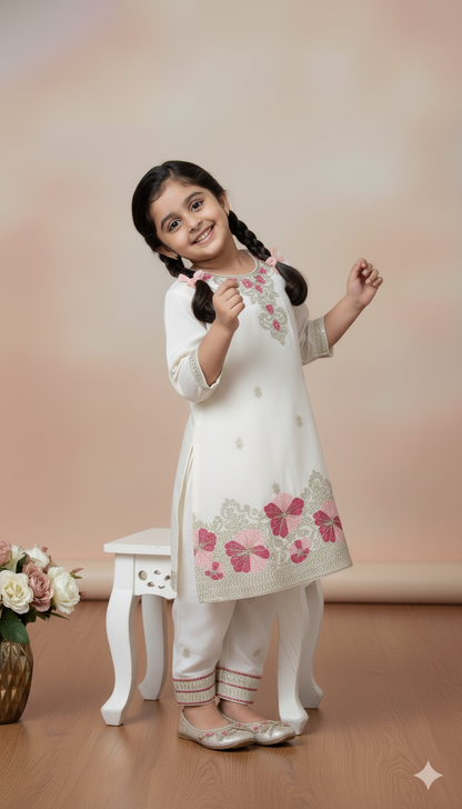 Ivory Blossom Embroidered Patiala Set