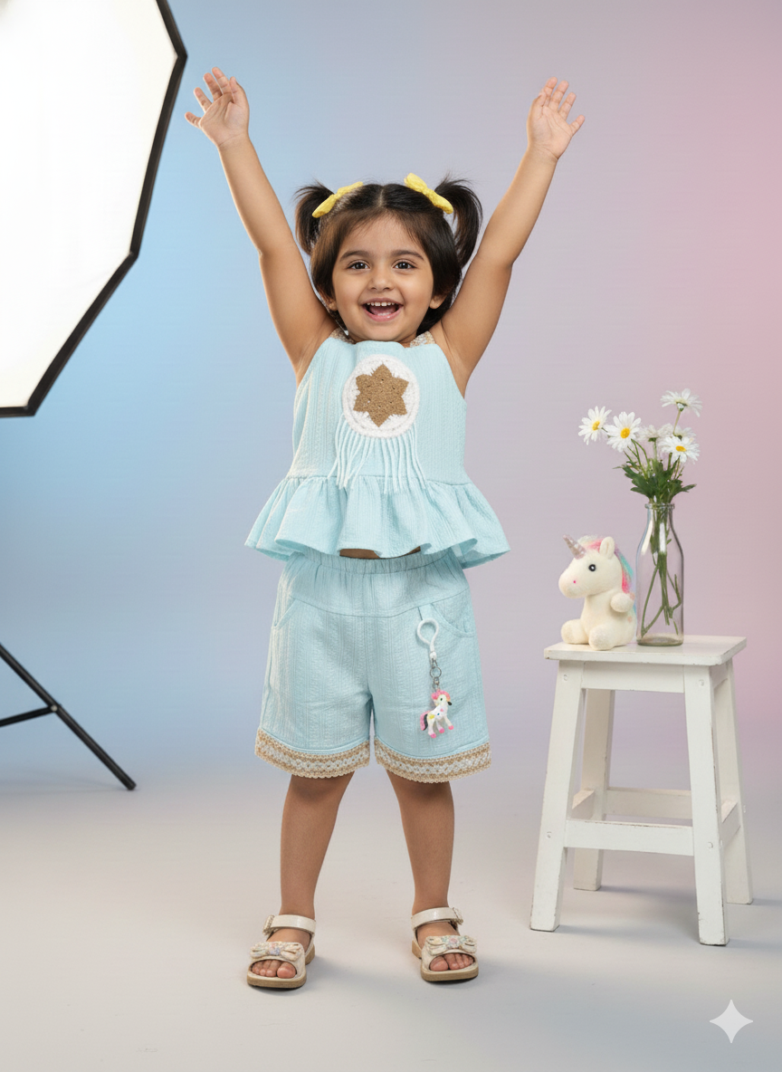 Kid's Star Peplum Top & Shorts Set