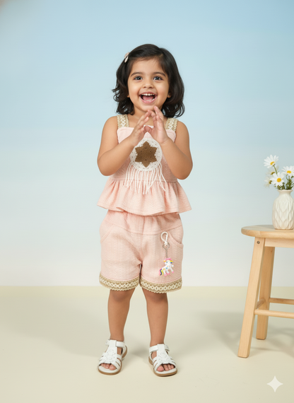 Kid's Star Peplum Top & Shorts Set
