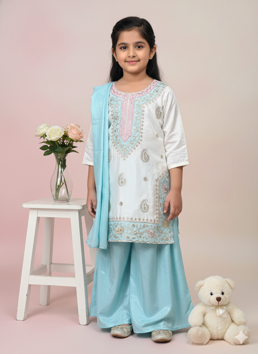 Kids' Premium Lucknowi Style Kurti and Sharara Set