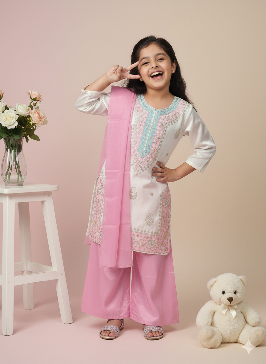 Kids' Premium Lucknowi Style Kurti and Sharara Set