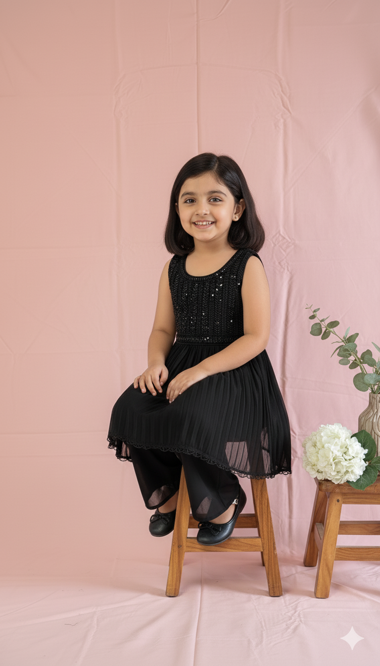 Midnight Sparkle Black Kurti Set