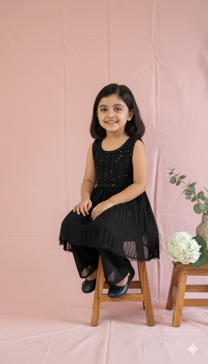 Midnight Sparkle Black Kurti Set