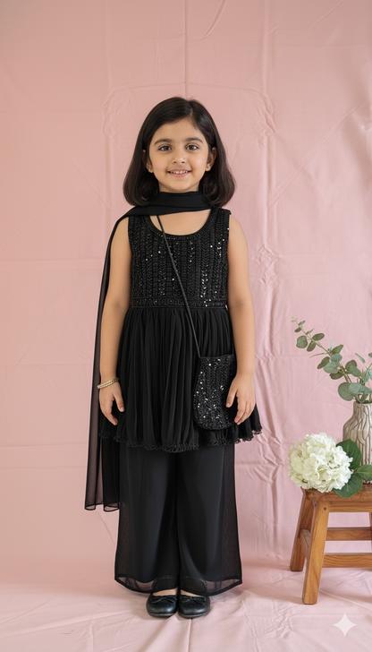 Midnight Sparkle Black Kurti Set