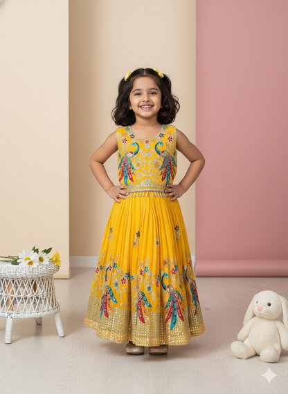 Yellow Peacock Lehenga Choli Set