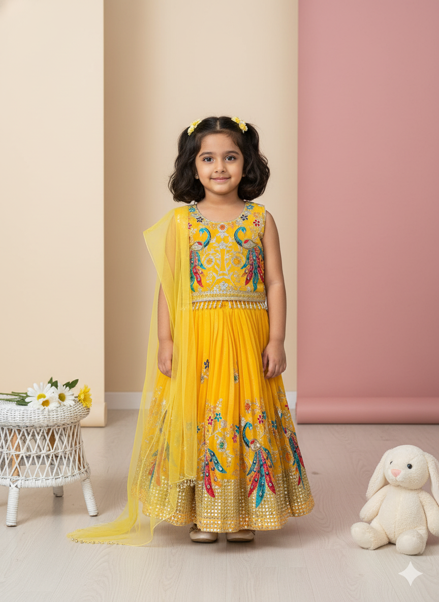 Yellow Peacock Lehenga Choli Set